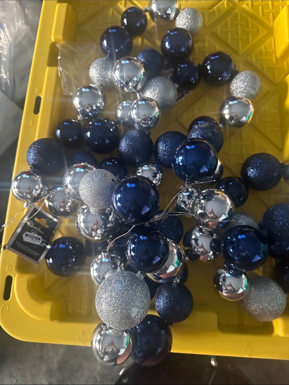 Blue and Silver Holiday Ball Garland, Shatterproof, 2 qty. each 6 ft long
